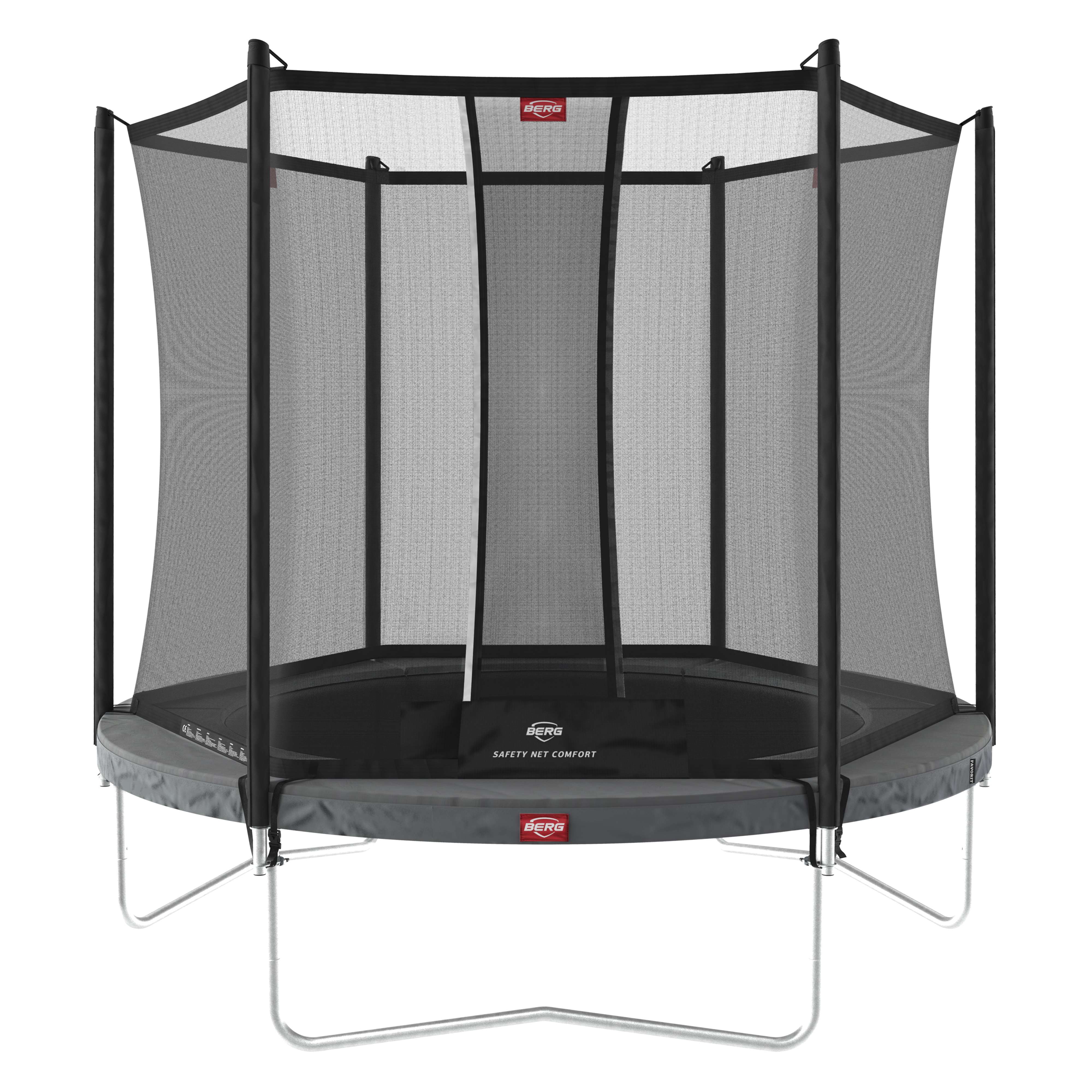 BERG Favorit Regular 200 Grey — Round trampoline with safety net in a garden